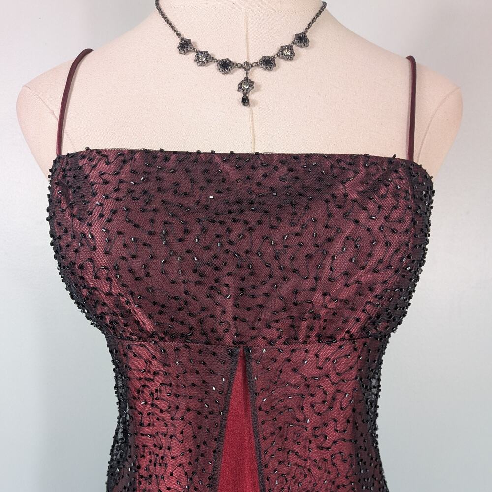 Vintage Morgan Prom Dress Maxi Gown 8 Red Black Babydoll Princess 90s Y2K Goth - Picture 7 of 14